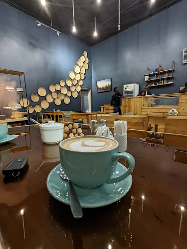 Latte with heart art served at Bahizi Café